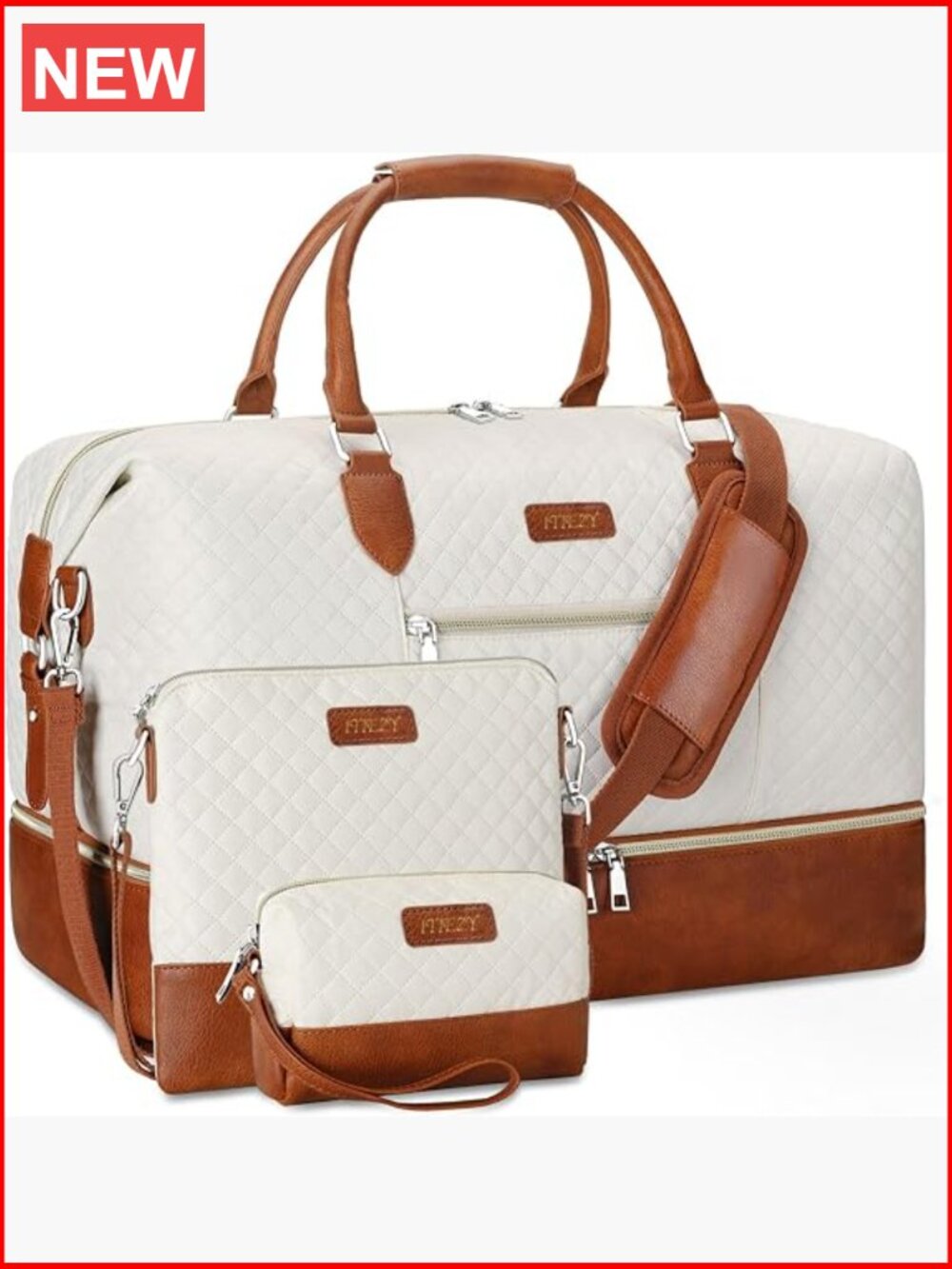 Travel Duffel Bag with Shoe Compartment 3Pcs Set Waterproof Faux Leather